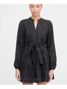 Hill House Black Long-Sleeve Ruffle-Hem Mini Dress